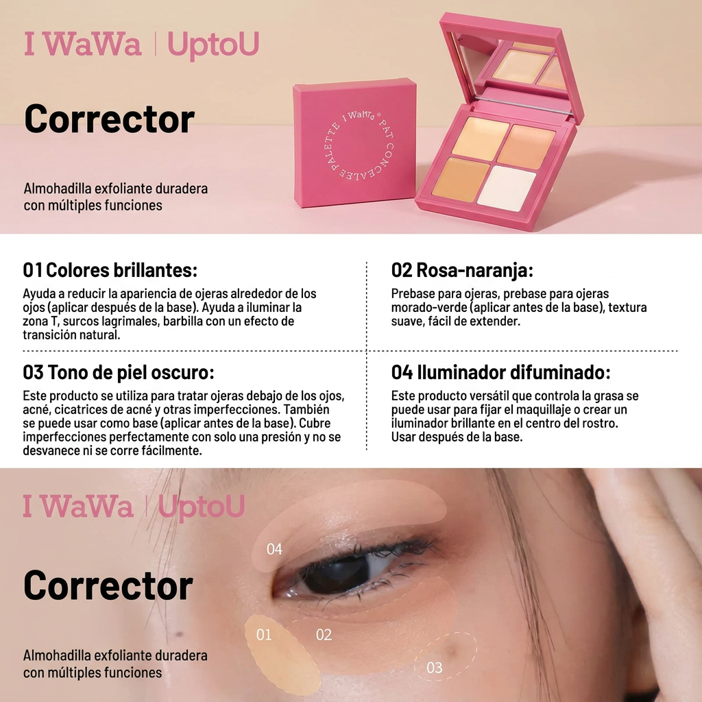 Paleta Correctora de Color 4 Tonos - Cobertura Profesional I Wawa