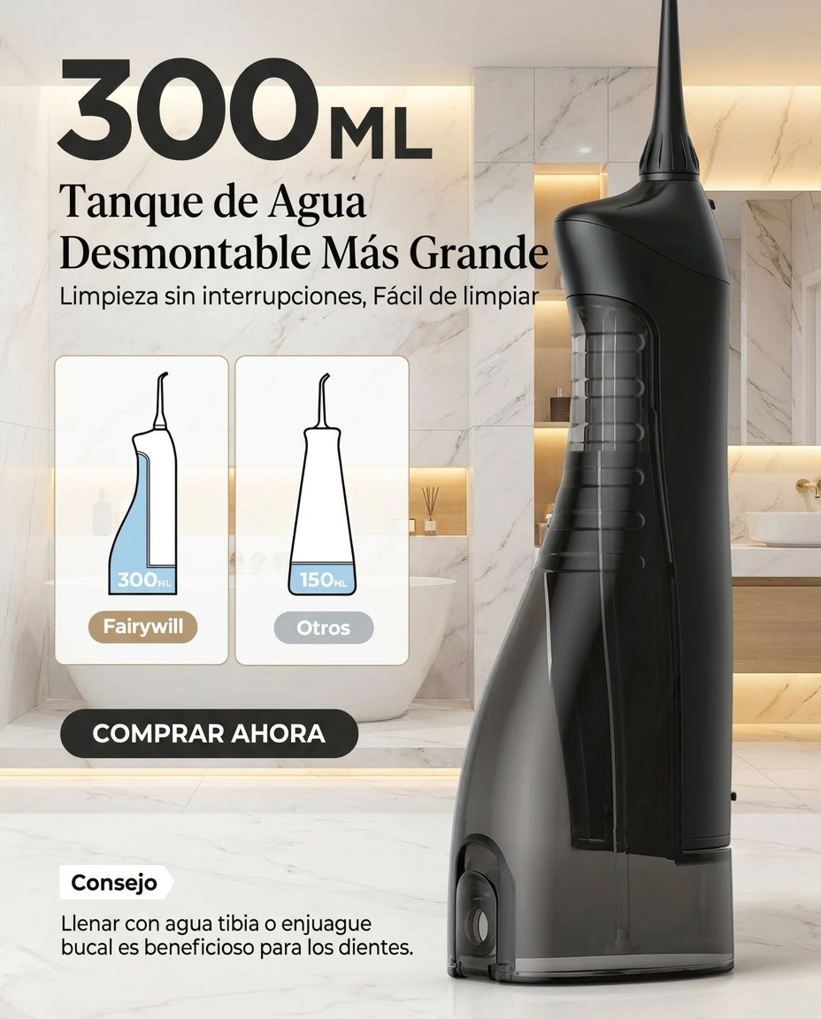 Irrigador Dental Portátil Recargable - 3 Modos de Limpieza | 300ML