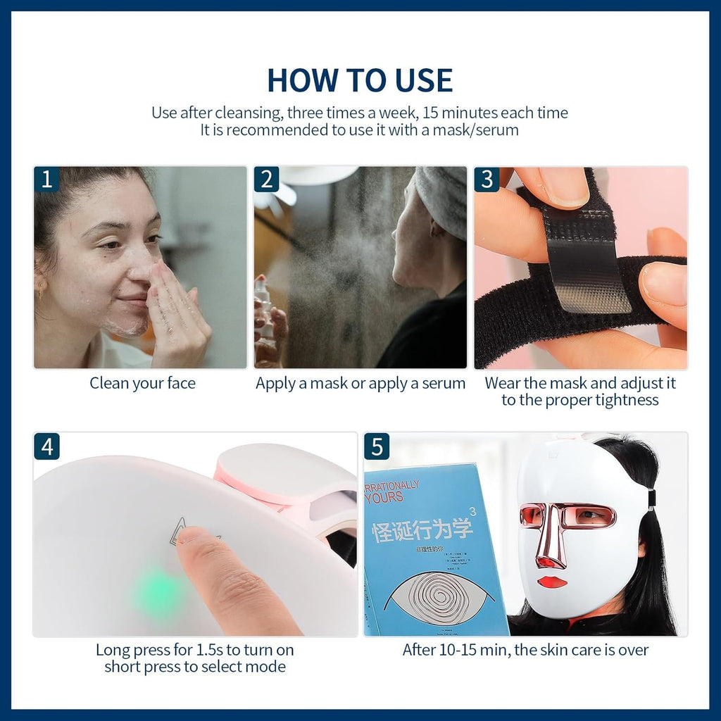 Máscara De Terapia De Luz LED De 7 Colores, Terapia De Luz Facial SPA Cuidado De La Piel Máscara De Tratamiento Facial Y Cuello, Dispositivo De Belleza Ligero Para Rejuvenecimiento