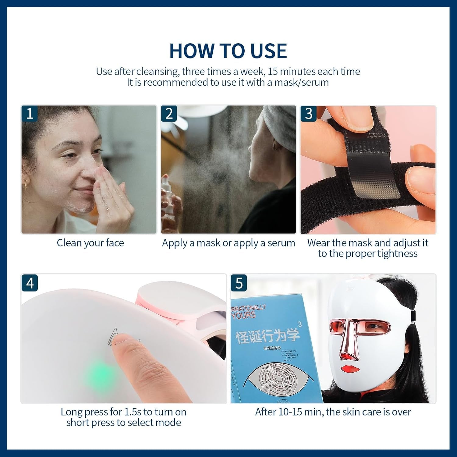 Máscara De Terapia De Luz LED De 7 Colores, Terapia De Luz Facial SPA Cuidado De La Piel Máscara De Tratamiento Facial Y Cuello, Dispositivo De Belleza Ligero Para Rejuvenecimiento